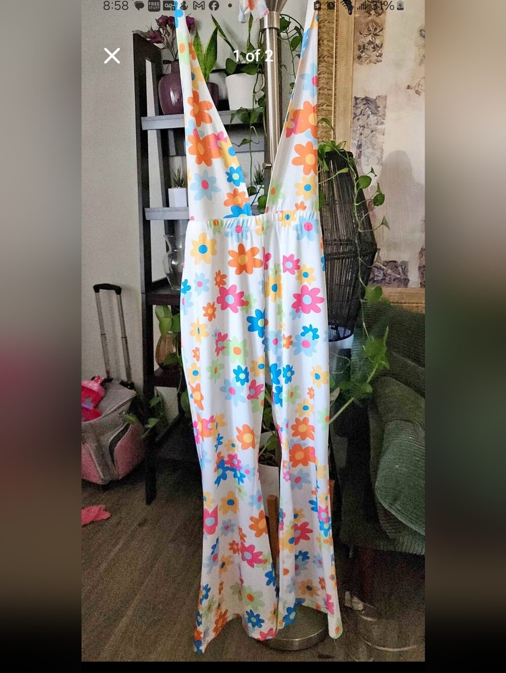 Womens Floral Halter Jumpsuit XXL